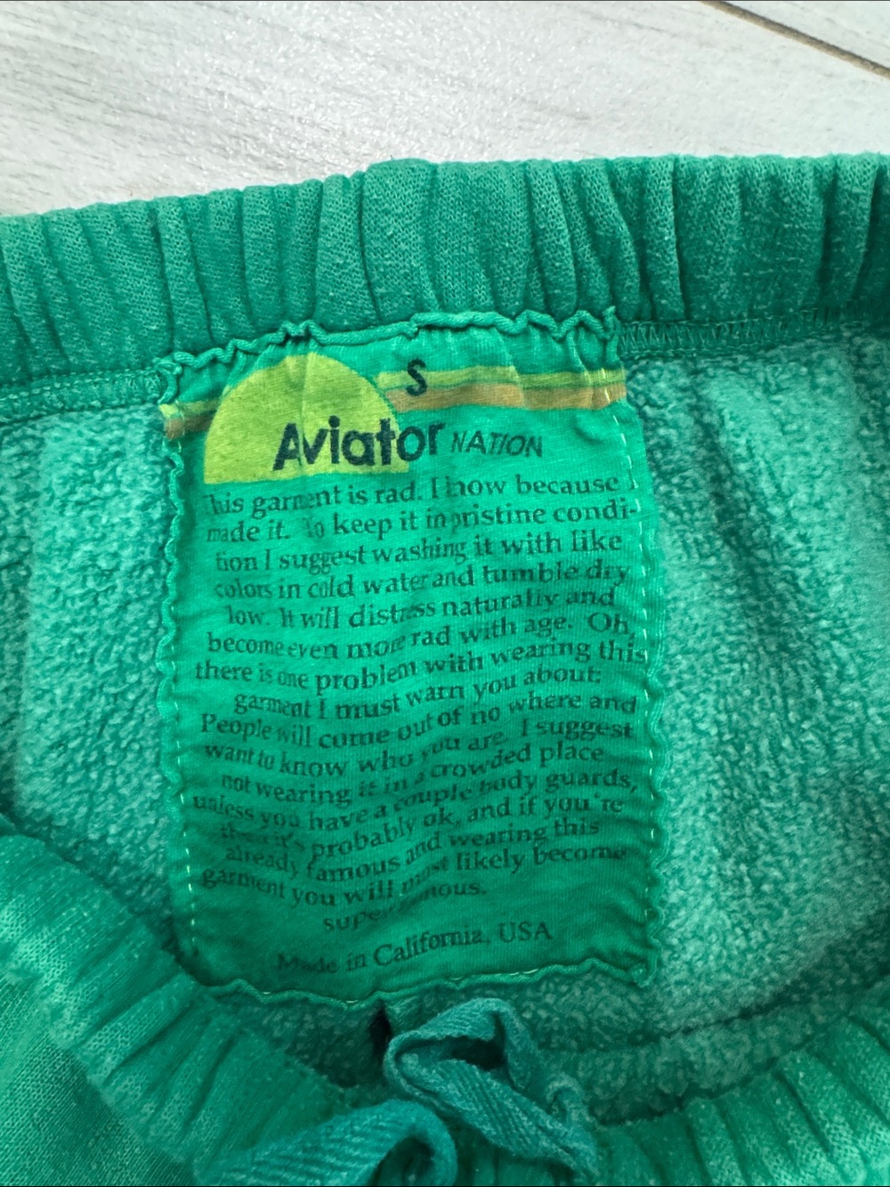 Aviator Nation Green Joggers with Yellow Smiley Stripe S - Picture 4 of 4